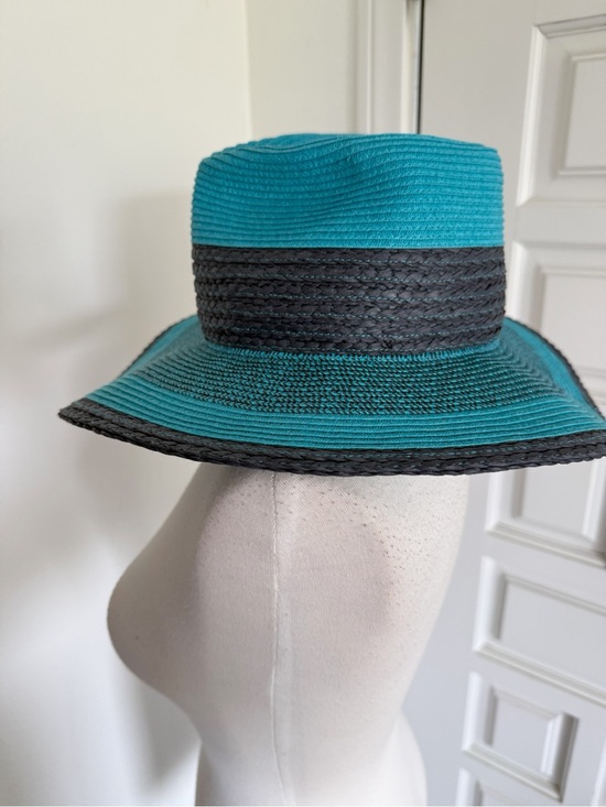 Halogen Tweed Straw Panama Hat Colorblock Teal Black Wide-Brim Sun Protection main image 7